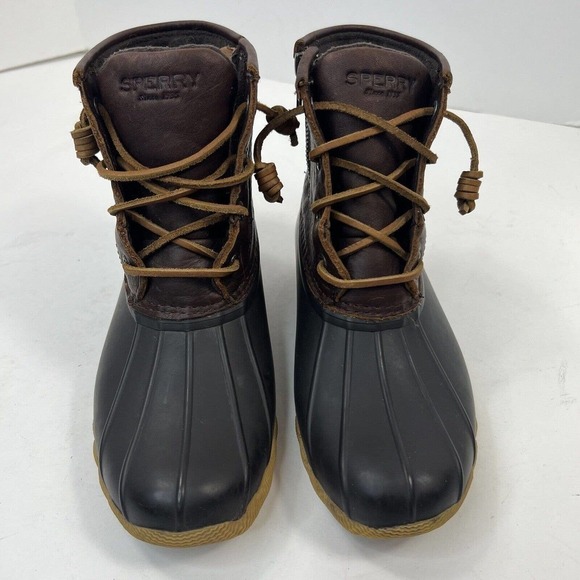 Sperry Top Sider Saltwater Duck Rain Boots Size 6 Brown Leather Rubber - Picture 2 of 10